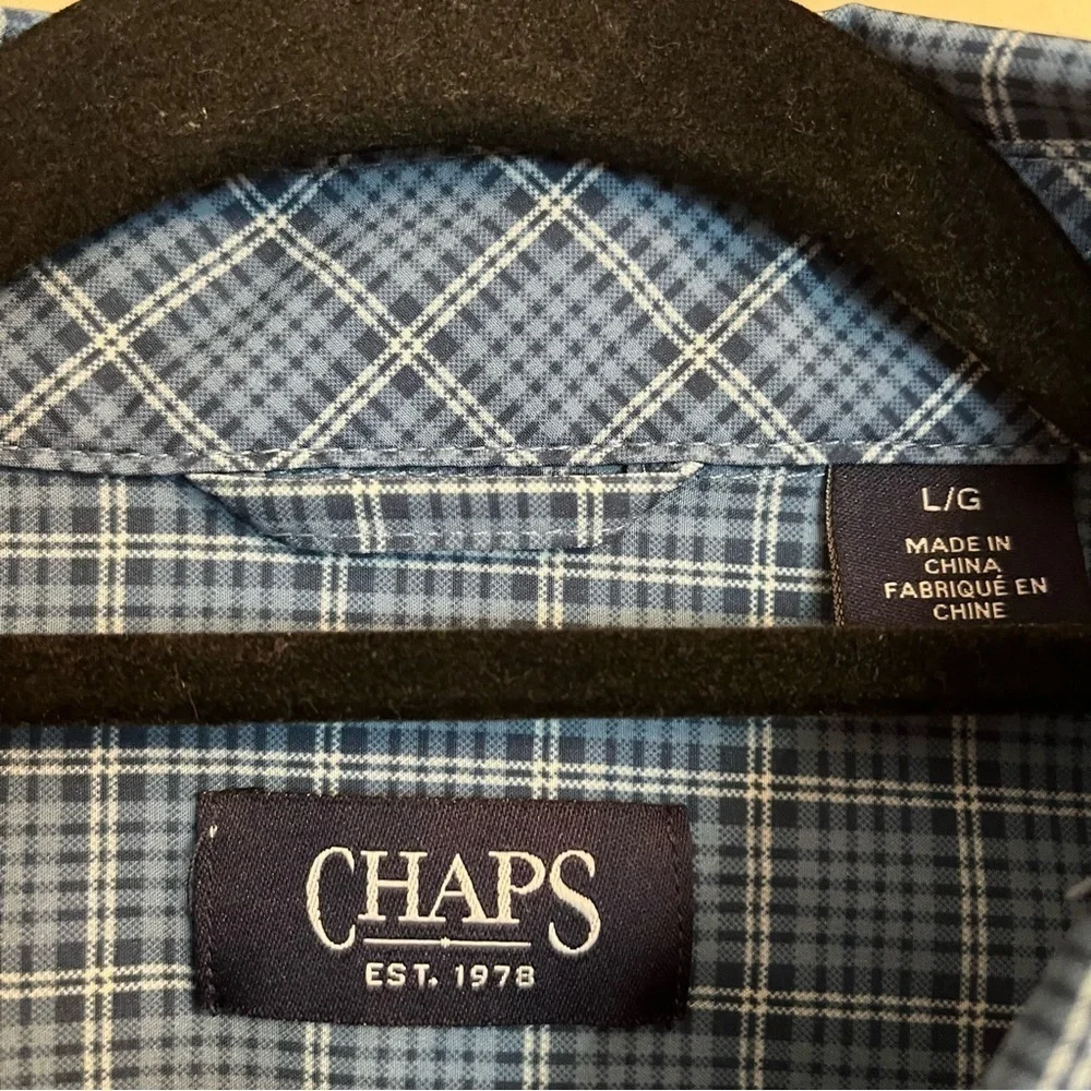 Chaps Everyday Performance Button Down Long Sleeve Blue Plaid Size L